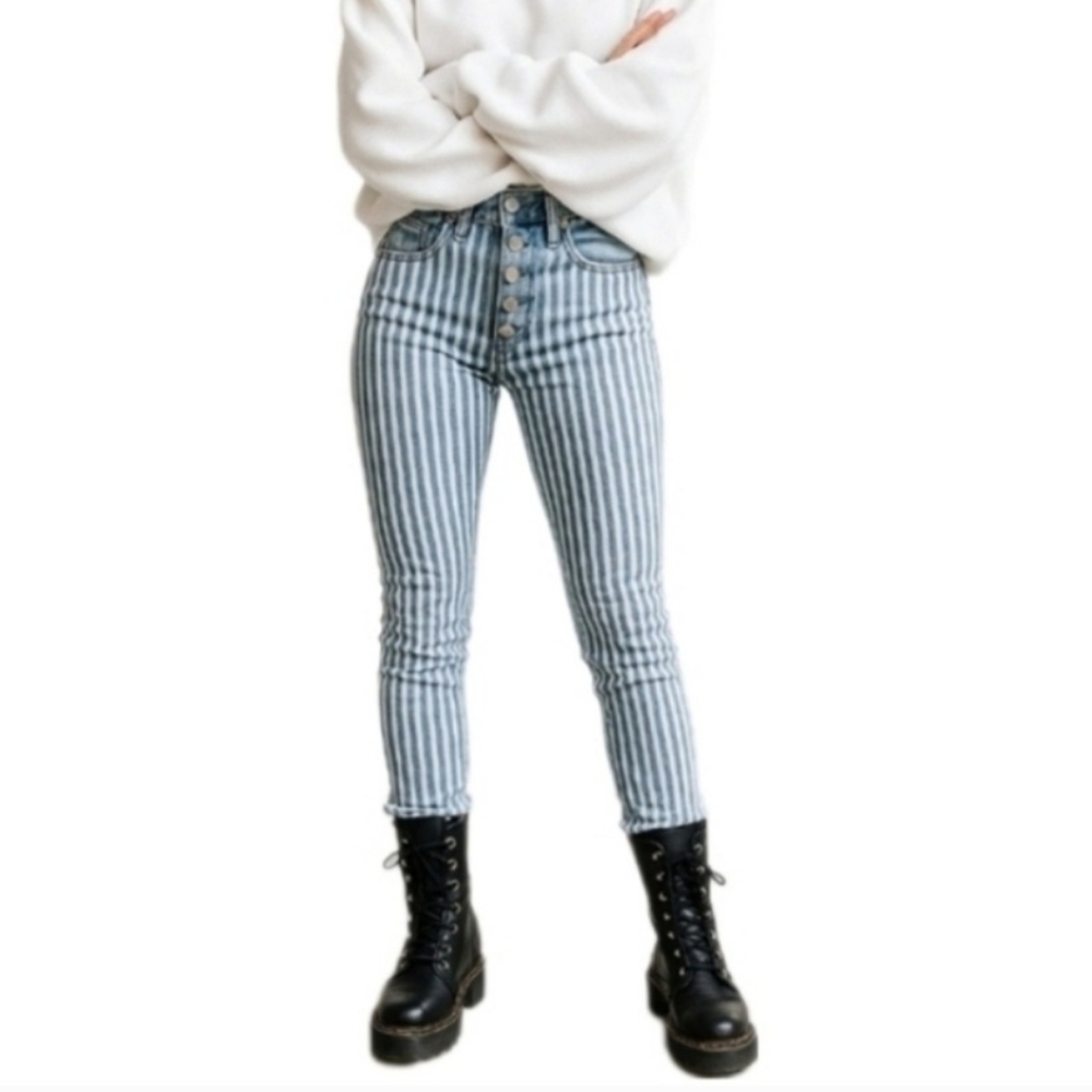 Stradivarius Striped High Rise Button Fly Skinny Jeans 6